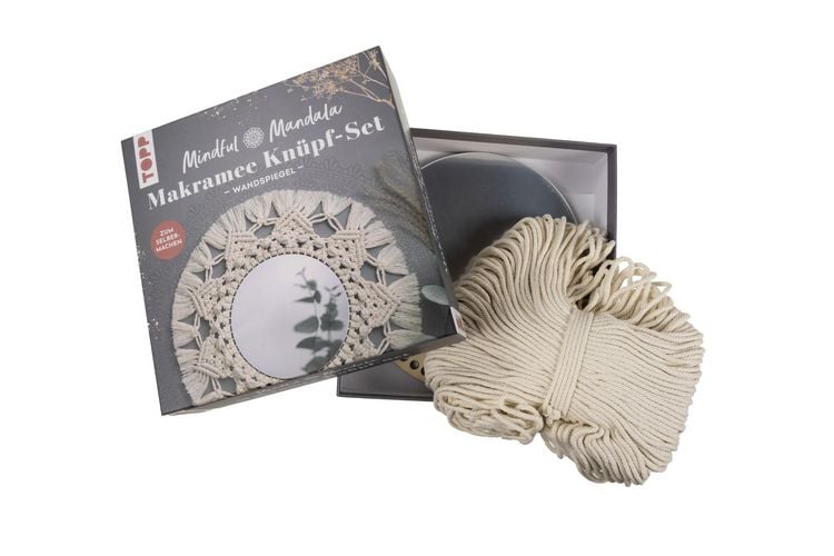 Produktbild: Mindful Mandala - Makramee-Kn&uuml;pf-Set: Wandspiegel. Mit Anleitung und Material zum Selberkn&uuml;pfen