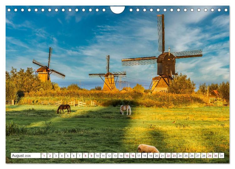 Produktbild: Die Windm&uuml;hlen von Kinderdijk - UNESCO Welterbe (Wandkalender 2026 DIN A4 quer), CALVENDO Monatskalender