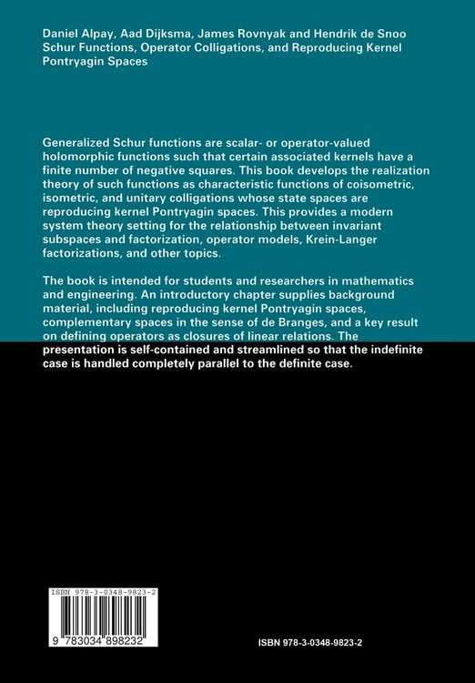 Produktbild: Schur Functions, Operator Colligations, and Reproducing Kernel Pontryagin Spaces