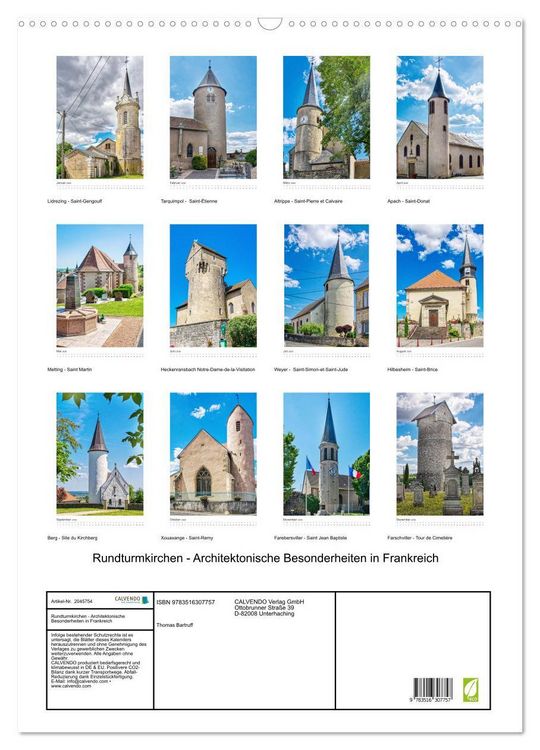 Produktbild: Rundturmkirchen - Architektonische Besonderheiten in Frankreich (Wandkalender 2026 DIN A2 hoch), CALVENDO Monatskalender