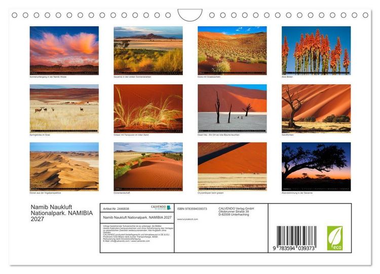 Produktbild: Namib Naukluft Nationalpark. NAMIBIA 2027 (Wandkalender 2027 DIN A4 quer), CALVENDO Monatskalender