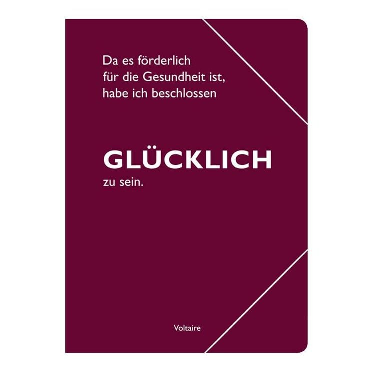 Produktbild: Sammelmappe A4 rot, "Da es f&ouml;rderlich f&uuml;r die Gesundheit ist, habe ich beschlossen, gl&uuml;cklich zu sein." (Voltaire)