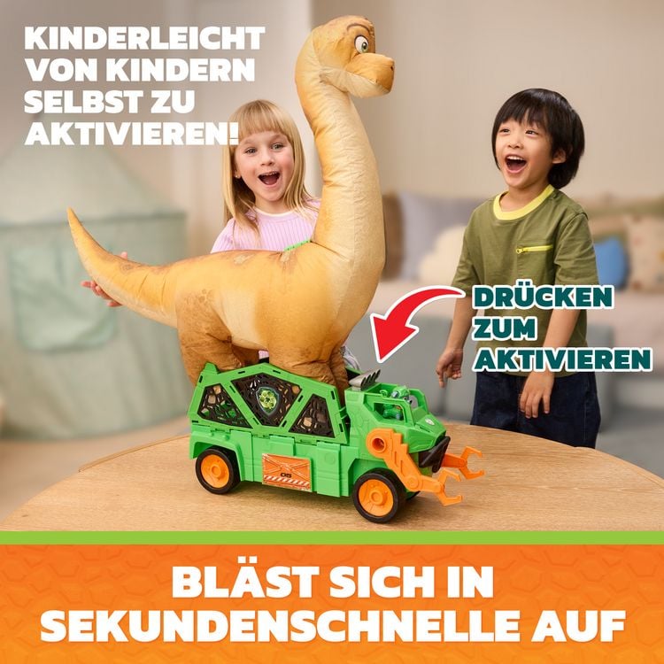 Produktbild: PAW Patrol: Der Dino Film, Rockys Megasaurus Transport-Fahrzeug, per Knopfdruck aufblasbarer Dino