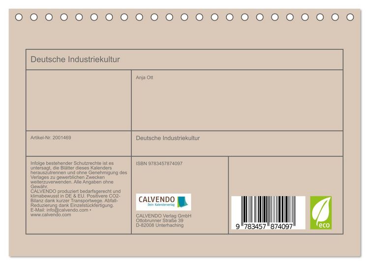Produktbild: Deutsche Industriekultur (Tischkalender 2026 DIN A5 quer), CALVENDO Monatskalender