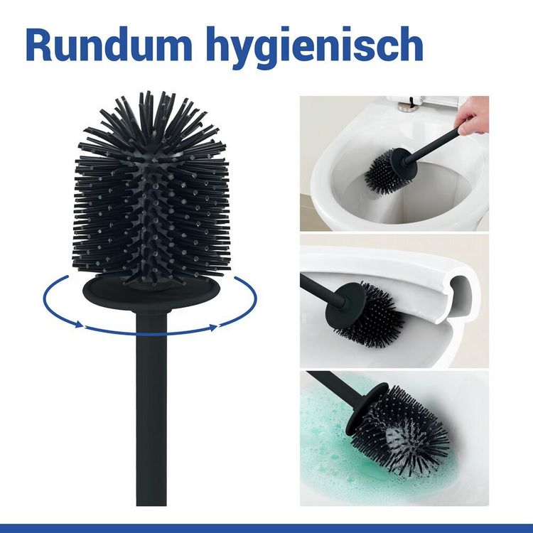 Produktbild: Turbo-Loc&reg; WC-Garnitur Mod. Lizan Schwarz, mit Silikon-B&uuml;rstenkopf, Befestigen ohne Bohren