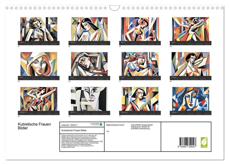 Produktbild: Kubistische Frauen Bilder (Wandkalender 2026 DIN A3 quer), CALVENDO Monatskalender