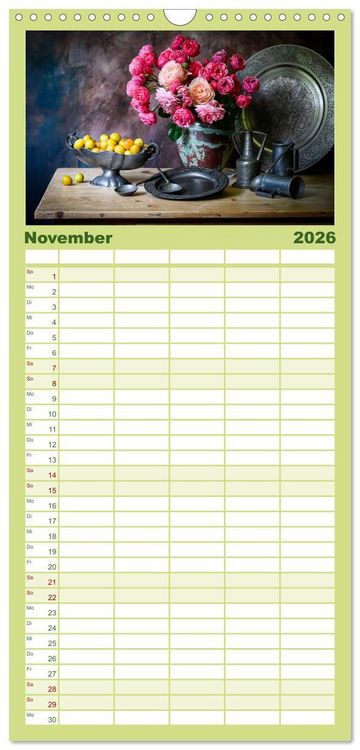 Produktbild: Familienplaner 2026 - Stillleben Alte Meister mit 5 Spalten (Wandkalender, 21 x 45 cm) CALVENDO