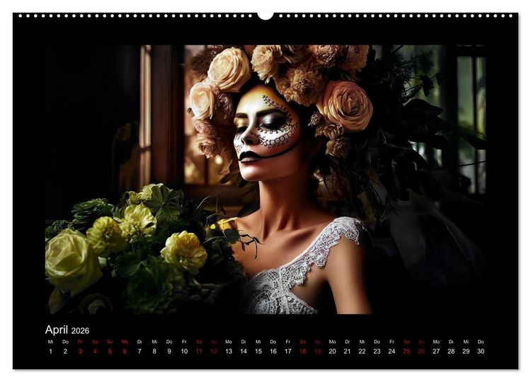 Produktbild: Festliche Dia de Muertos Portr&auml;ts (hochwertiger Premium Wandkalender 2026 DIN A2 quer), Kunstdruck in Hochglanz