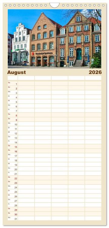 Produktbild: Familienplaner 2026 - Bezauberndes Flensburg mit 5 Spalten (Wandkalender, 21 x 45 cm) CALVENDO