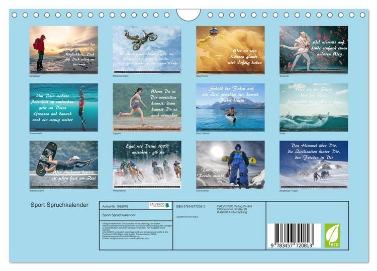Produktbild: Sport Spruchkalender (Wandkalender 2026 DIN A4 quer), CALVENDO Monatskalender