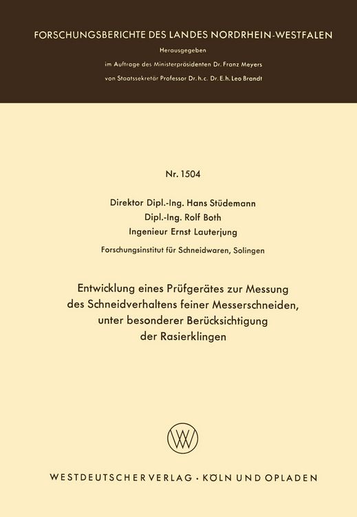 Produktbild: Entwicklung eines Pr&uuml;fger&auml;tes zur Messung des Schneidverhaltens feiner Messerschneiden, unter besonderer Ber&uuml;cksichtigung der Rasierklingen