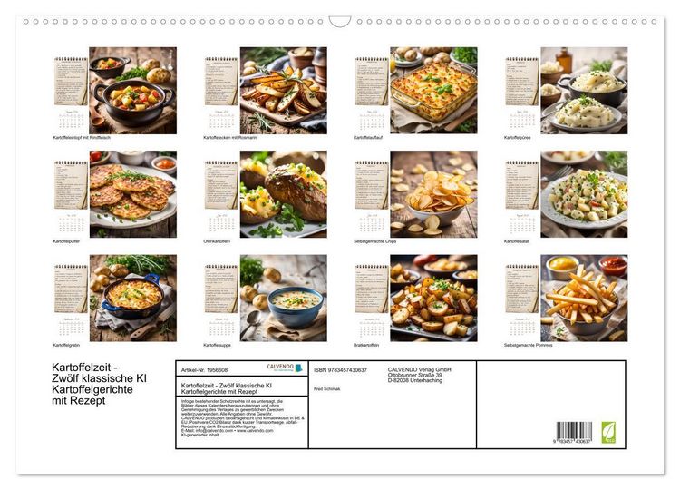 Produktbild: Kartoffelzeit - Zw&ouml;lf klassische KI Kartoffelgerichte mit Rezept (Wandkalender 2026 DIN A2 quer), CALVENDO Monatskalender