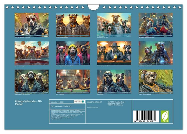 Produktbild: Gangsterhunde - KI-Bilder (Wandkalender 2026 DIN A4 quer), CALVENDO Monatskalender