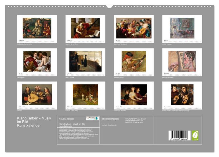 Produktbild: KlangFarben - Musik im Bild Kunstkalender (hochwertiger Premium Wandkalender 2026 DIN A2 quer), Kunstdruck in Hochglanz