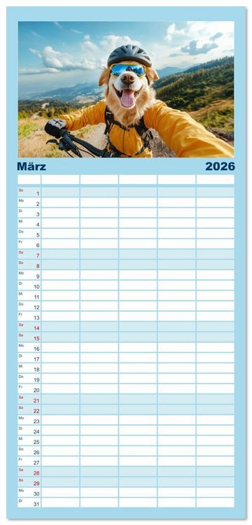Produktbild: Familienplaner 2026 - HUNDE-SELFIES Tierischer Outdoorspa&szlig; mit 5 Spalten (Wandkalender, 21 x 45 cm) CALVENDO