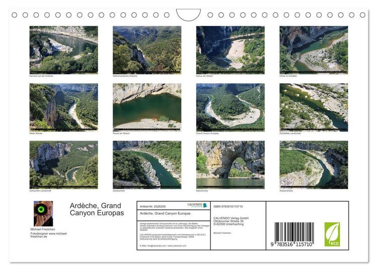 Produktbild: Ard&egrave;che, Grand Canyon Europas (Wandkalender 2026 DIN A4 quer), CALVENDO Monatskalender