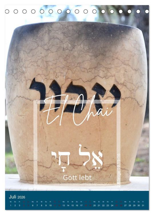 Produktbild: Israel und hebr&auml;ische Namen Gottes (Tischkalender 2026 DIN A5 hoch), CALVENDO Monatskalender