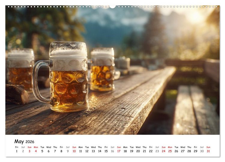 Produktbild: A Year of Beer - Bavarian Brews and Scenic Views (High Quality Premium Wall Calendar 2026 DIN A2 landscape),CALVENDO 12 Month Wall Calendar