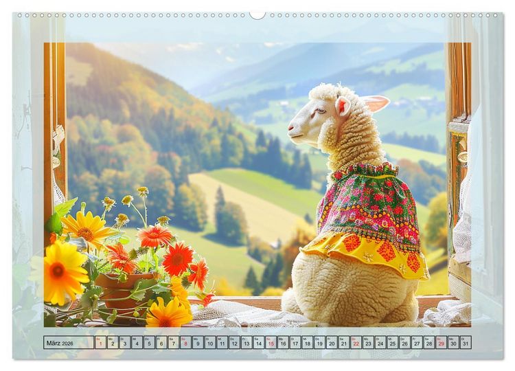 Produktbild: Bunter Schafschick. Flauschige Trendsetter zum verlieben (hochwertiger Premium Wandkalender 2026 DIN A2 quer), Kunstdruck in Hochglanz