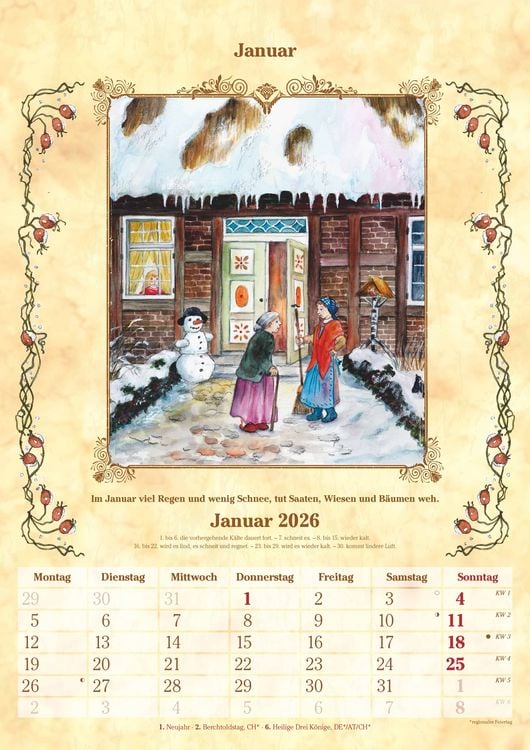 Produktbild: Bauernkalender 2025 - Bildkalender A3 (29,7x42 cm) - mit Feiertagen (DE/AT/CH) und Platz für Notizen - inkl. Bauernregeln - Wandkalender