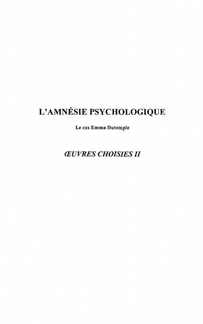 Produktbild: Amnesie psychologique l'