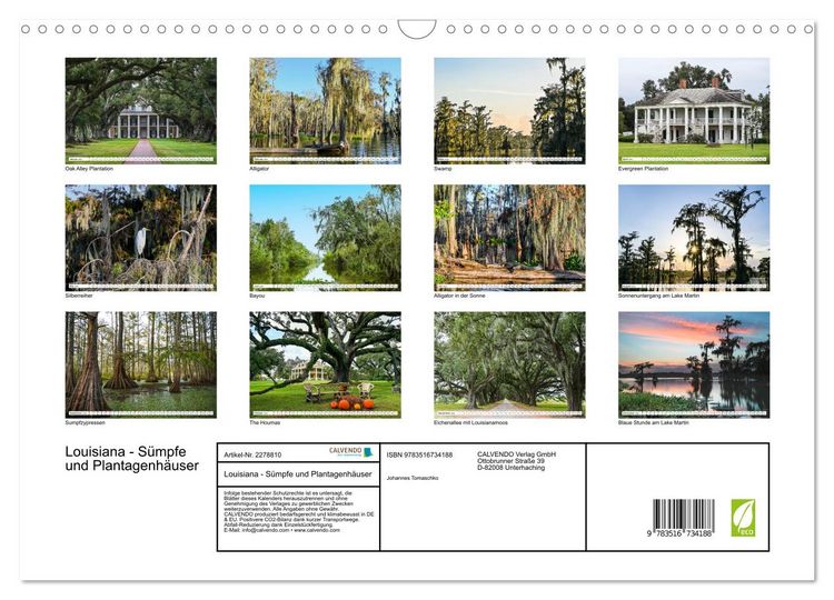 Produktbild: Louisiana - S&uuml;mpfe und Plantagenh&auml;user (Wandkalender 2026 DIN A3 quer), CALVENDO Monatskalender