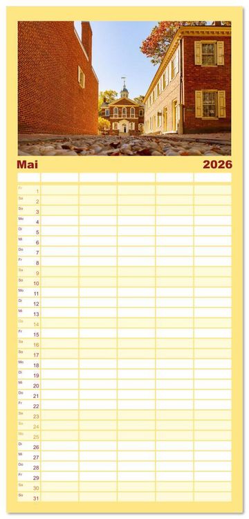 Produktbild: Familienplaner 2026 - Pennsylvania. Die Wiege der USA zwischen Tradition und Moderne mit 5 Spalten (Wandkalender, 21 x 45 cm) CALVENDO