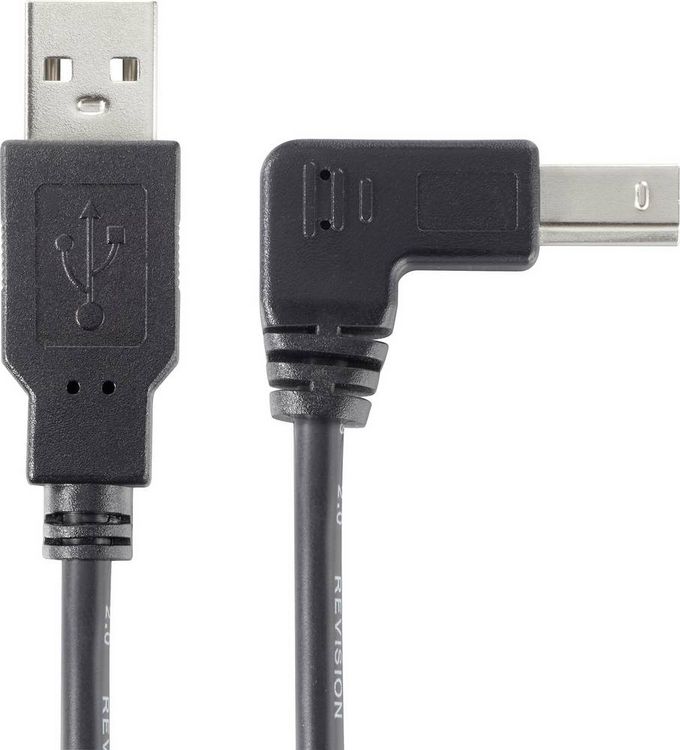 Produktbild: Renkforce USB-Kabel USB 2.0 USB-A Stecker, USB-B Stecker 0.50 m Schwarz 90&deg; nach unten gewinkelt RF-4613068