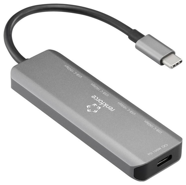 Produktbild: Renkforce RF-6872246 USB-Hub 4 Port USB-C&reg; USB 3.2 Gen2 10 GBit/s mit Aluminiumgeh&auml;use, mit USB-C&reg; Stecker Grau RF-USBCH-220