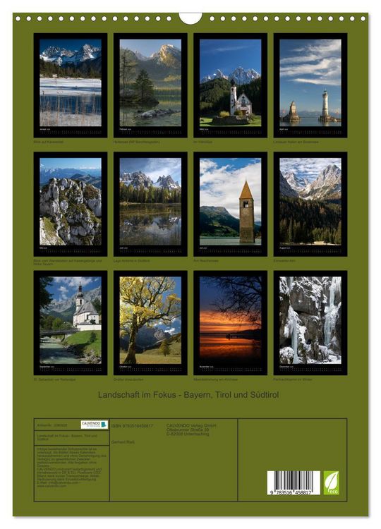 Produktbild: Landschaft im Fokus - Bayern, Tirol und S&uuml;dtirol (Wandkalender 2026 DIN A3 hoch), CALVENDO Monatskalender