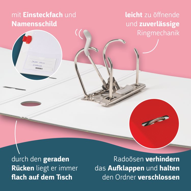 Produktbild: Brunnen Ordner &bdquo;WAVE&ldquo; Colour Code &brvbar; A4, 50 mm, Hebelmechanik mit gummiertem Griff, red