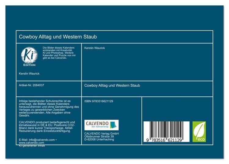 Produktbild: Cowboy Alltag und Western Staub (Tischkalender 2026 DIN A5 quer), CALVENDO Monatskalender