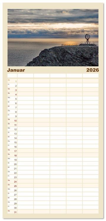 Produktbild: Familienplaner 2026 - Vom Nordkap zum S&uuml;dkap mit 5 Spalten (Wandkalender, 21 x 45 cm) CALVENDO