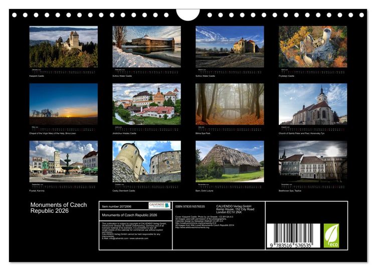 Produktbild: Monuments of Czech Republic 2026 (Wall Calendar 2026 DIN A4 landscape), CALVENDO 12 Month Wall Calendar