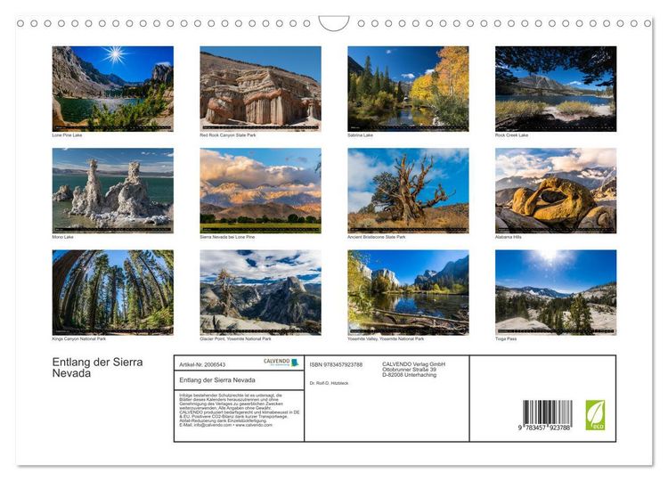 Produktbild: Entlang der Sierra Nevada (Wandkalender 2026 DIN A3 quer), CALVENDO Monatskalender