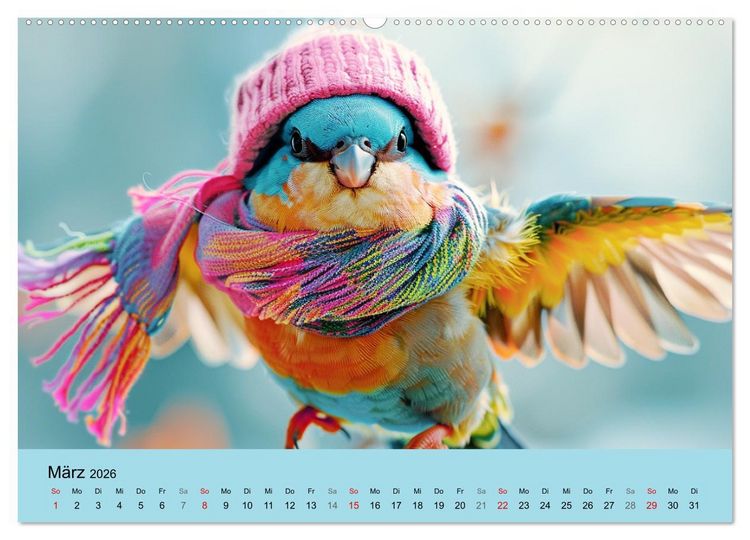 Produktbild: Niedliche V&ouml;gel! Trendige Schnabelstars erobern die Modewelt (hochwertiger Premium Wandkalender 2026 DIN A2 quer), Kunstdruck in Hochglanz