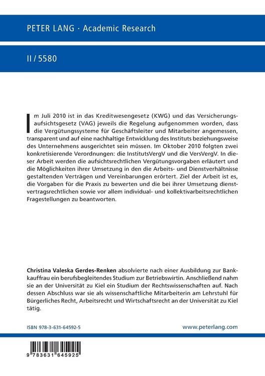 Produktbild: Die Umsetzung aufsichtsrechtlicher Anforderungen an Verg&uuml;tungssysteme in Instituten und Versicherungsunternehmen aus Sicht des Arbeits- und Dienstvert