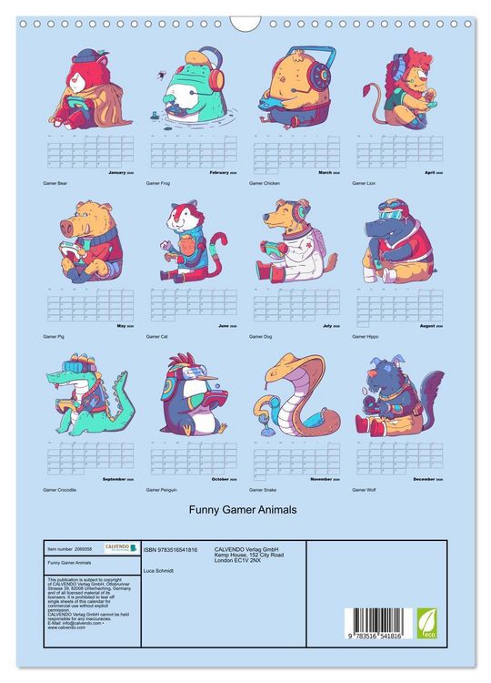 Produktbild: Funny Gamer Animals (Wall Calendar 2026 DIN A3 portrait), CALVENDO 12 Month Wall Calendar