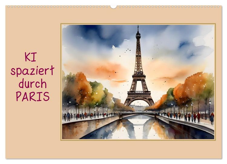Produktbild: KI spaziert durch Paris (Wandkalender 2026 DIN A2 quer), CALVENDO Monatskalender