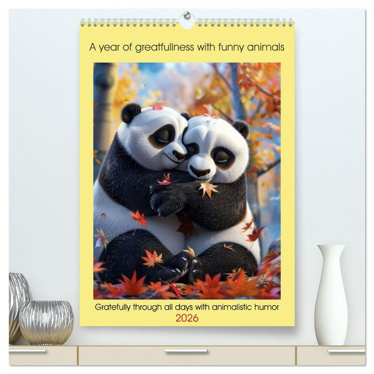 Produktbild: A year of greatfullness with funny animals (High Quality Premium Wall Calendar 2026 DIN A2 portrait),CALVENDO 12 Month Wall Calendar