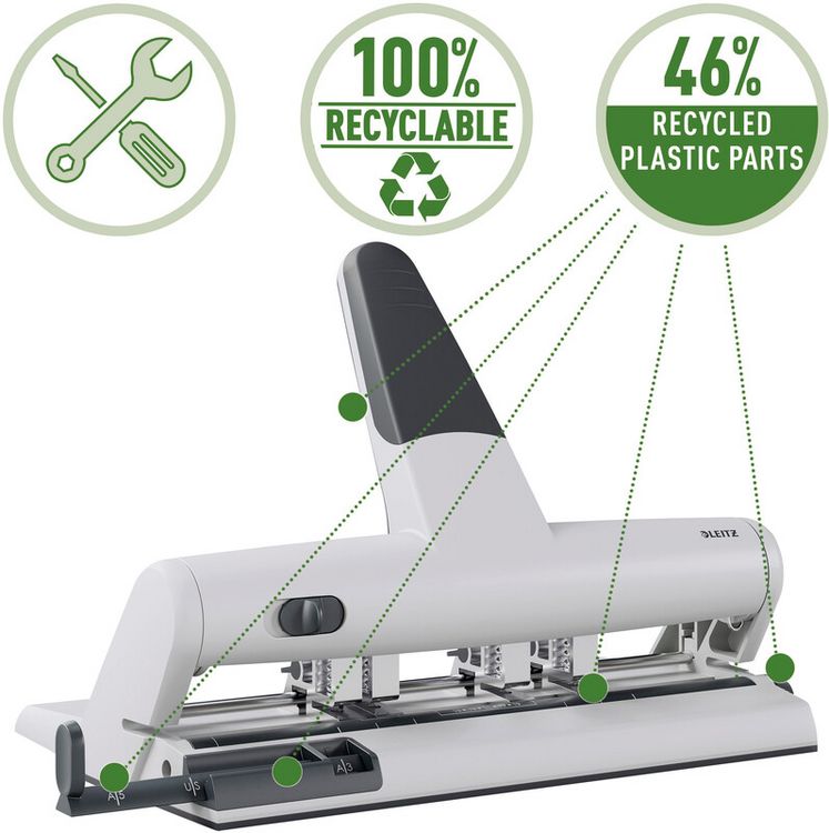 Produktbild: Leitz Mehrfachlocher 5114-00-84 max. Anzahl der Bl&auml;tter:30 Bl. (80 g/m&sup2;) Anzahl der Stanzsegmente:4 Silber 1 St.