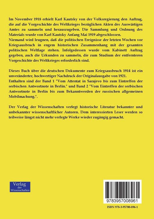 Produktbild: Die deutschen Dokumente zum Kriegsausbruch 1914