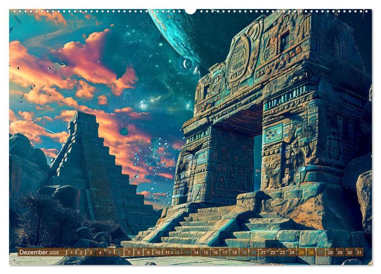 Produktbild: Sternenkrieger - Science Fiction Visionen der Maya und Azteken (Wandkalender 2026 DIN A2 quer), CALVENDO Monatskalender