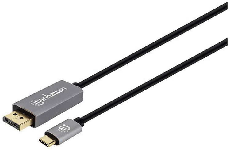 Produktbild: Manhattan DisplayPort / USB-C&reg; Anschlusskabel DisplayPort Stecker, USB-C&reg; Stecker 3.00 m Grau, Schwarz 354851 dreifach geschirmt, vergoldete Steckko