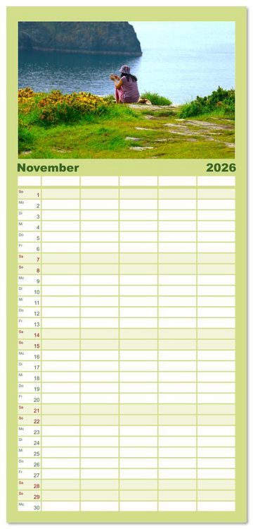 Produktbild: Familienplaner 2026 - Cornwall im Fr&uuml;hling mit 5 Spalten (Wandkalender, 21 x 45 cm) CALVENDO