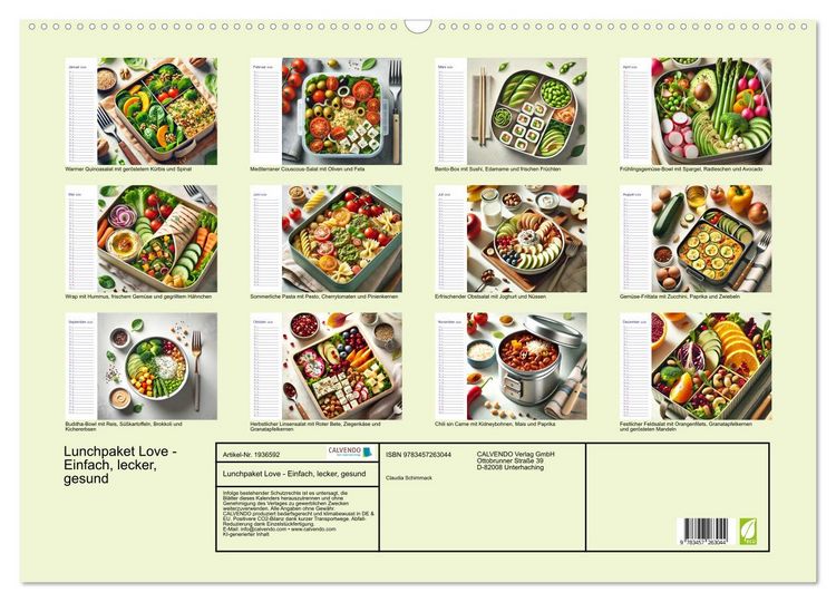 Produktbild: Lunchpaket Love - Einfach, lecker, gesund (Wandkalender 2026 DIN A2 quer), CALVENDO Monatskalender