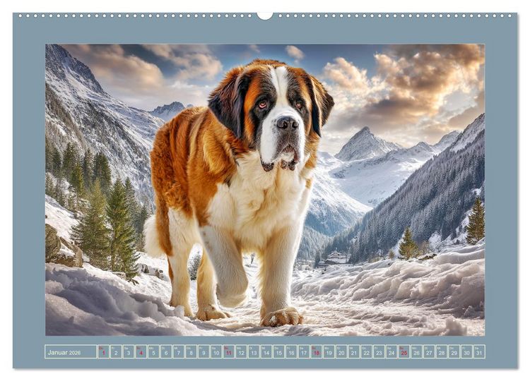 Produktbild: K&ouml;nigliche Bernhardiner. Die sanften Riesen der Alpen (hochwertiger Premium Wandkalender 2026 DIN A2 quer), Kunstdruck in Hochglanz