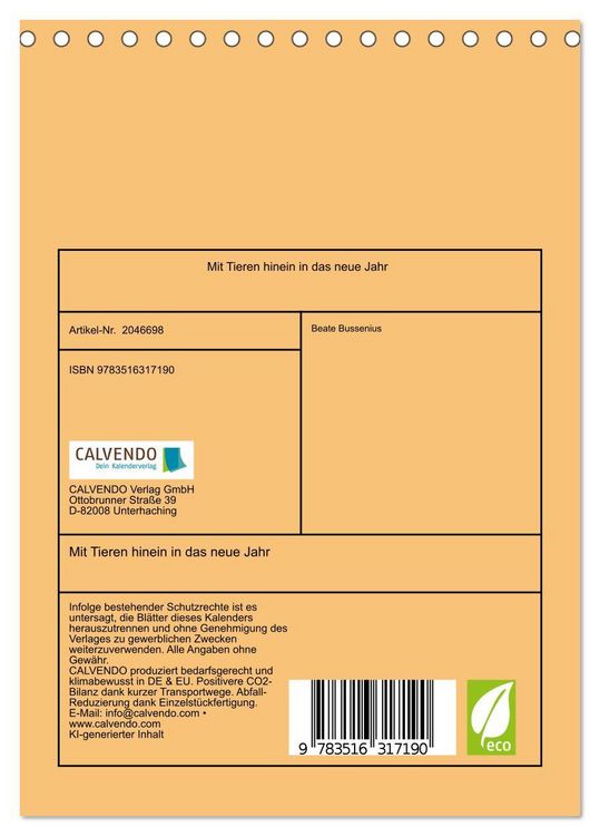 Produktbild: Mit Tieren hinein in das neue Jahr (Tischkalender 2026 DIN A5 hoch), CALVENDO Monatskalender