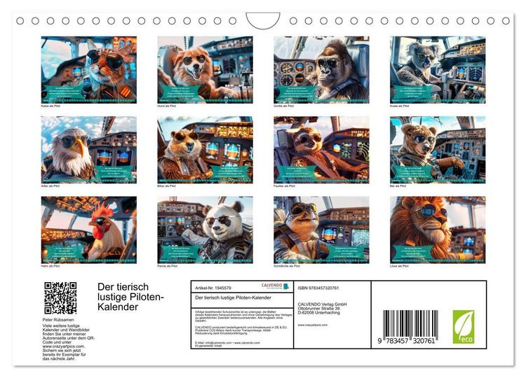Produktbild: Der tierisch lustige Piloten-Kalender (Wandkalender 2026 DIN A4 quer), CALVENDO Monatskalender