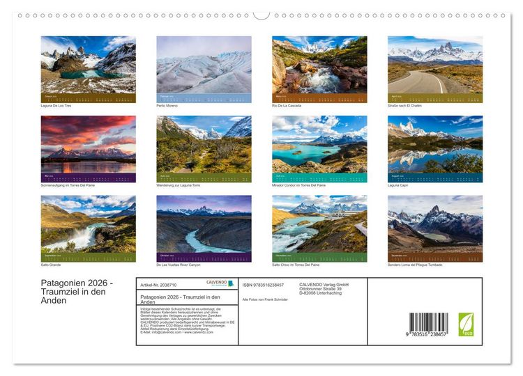 Produktbild: Patagonien 2026 - Traumziel in den Anden (hochwertiger Premium Wandkalender 2026 DIN A2 quer), Kunstdruck in Hochglanz